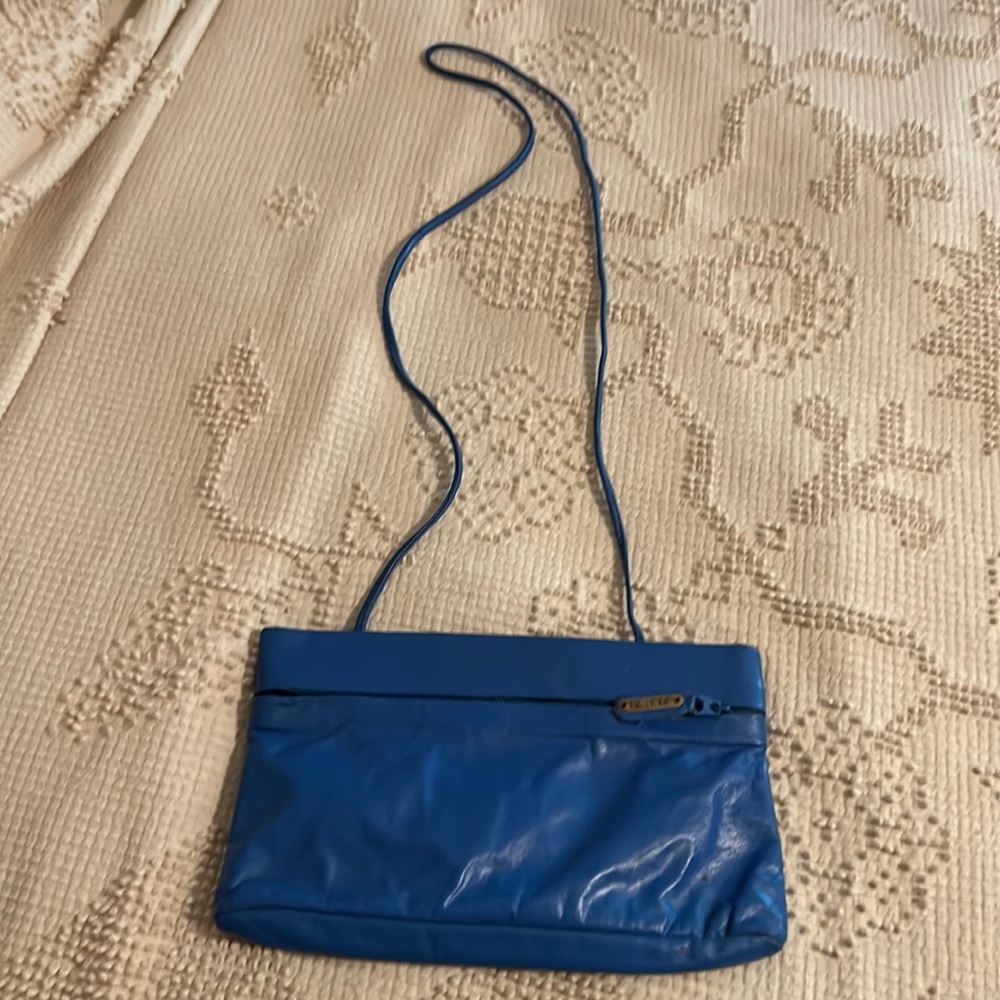 Vintage Bill Dorf sea blue leather clutch with optional strap